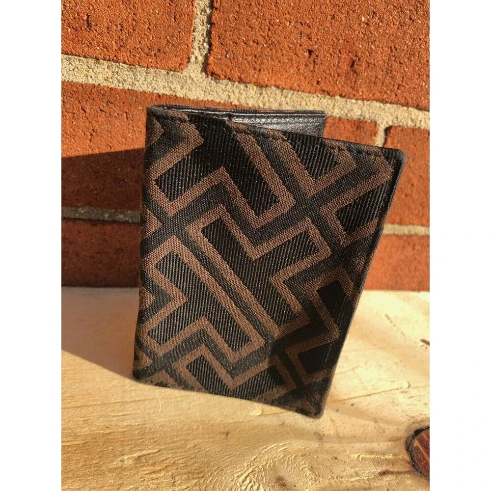 A. testoni men textile leather card wallet black and brown t logo